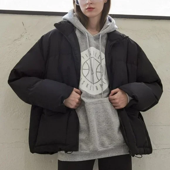 Contemporary Zip up Drawstring Hem Flap Pocket Puffer Coat Comfy fall winter - Picture 8 of 11